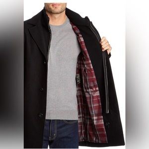 NWT Cole Haan Men’s Classic top coat - ribbed knit bib, faux leather detail XL